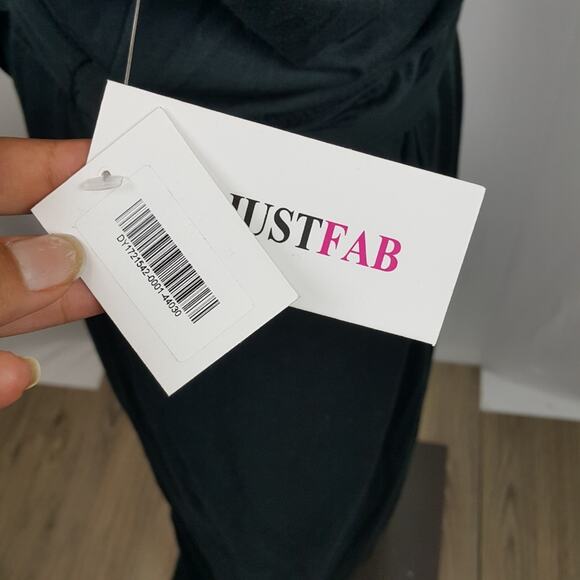 NWT JUSTFAB med black empress maxi dress, cut out design back - Picture 3 of 5